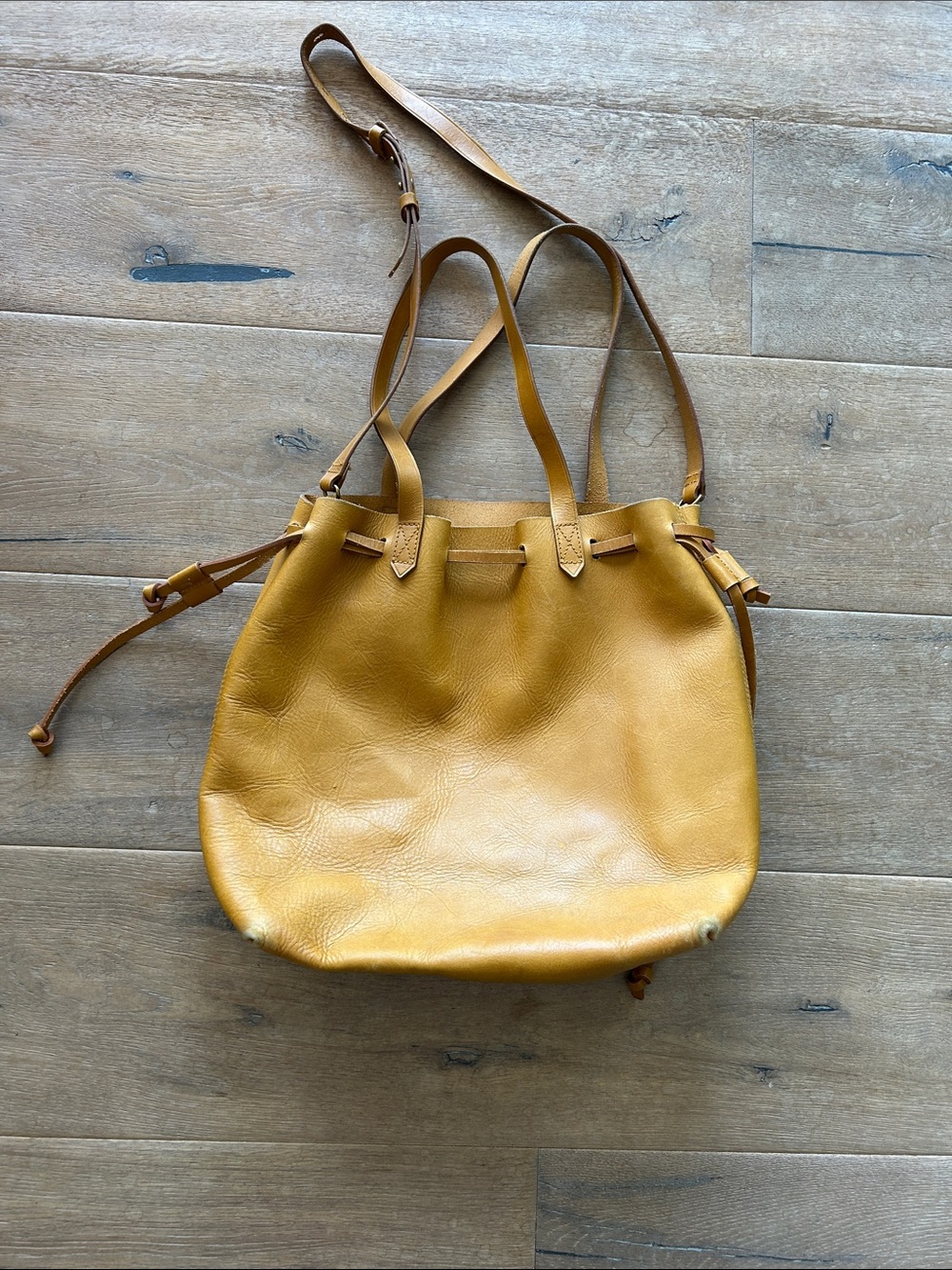 Madewell Mustard Yellow Leather Drawstring Tote
